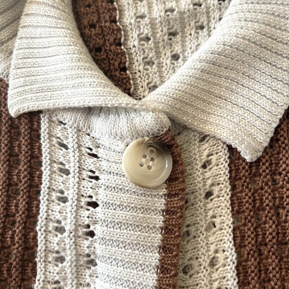 Brown & White Stripe SZ XL button front short sleeve cardigan Preppy Academia - Picture 4 of 8